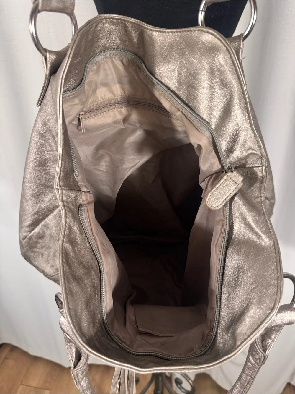Metallic Champagne Shoulder Tote Bag